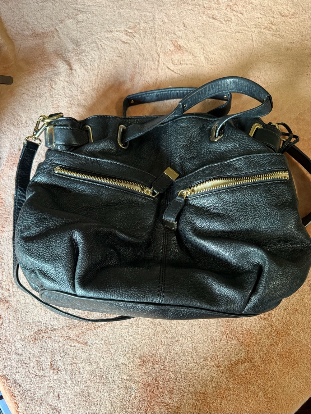 Michael Kors Black Leather Shoulder Bag with Gold Hardware